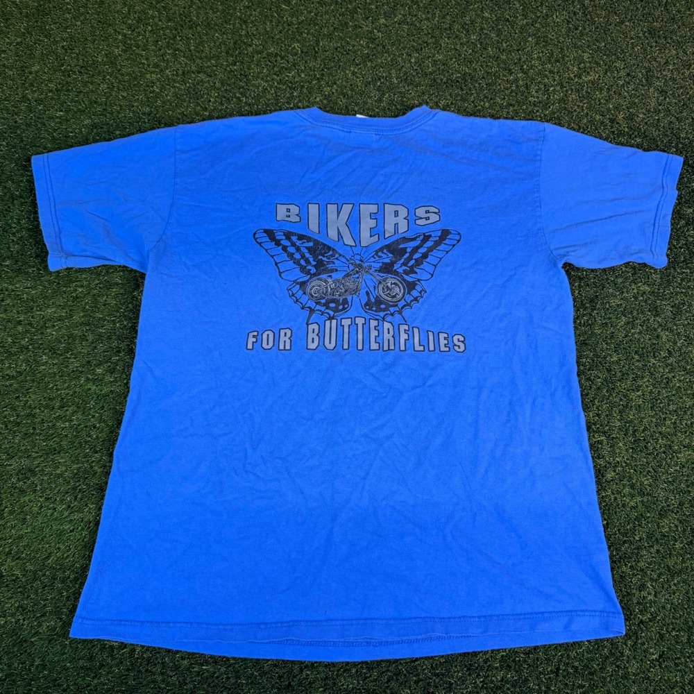 Vintage Anvil Bikers For Butterflies Graphic T-Shirt Blue Large Camp Cocoon